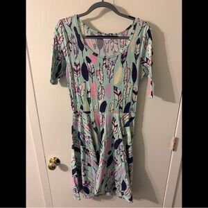 Lularoe Nicole Feather Print Mint Green Dress
